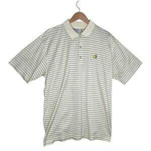 Vtg Masters Augusta National Golf Yellow Blue Striped Polo Shirt Mens SZ L Logo